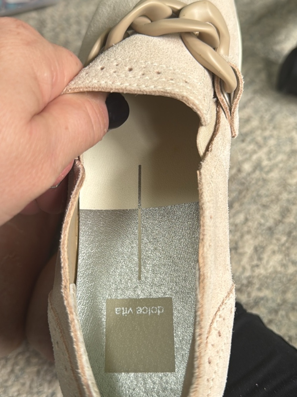 Dolce Vita Taupe Suede Slip-On Loafers with Chunky Chain - Picture 6 of 6